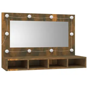 Berkfield Mirror Cabinet with LED Smoked Oak 90x31.5x62 cm