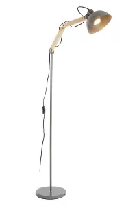 Interiors by Premier Highly Manoeuvrable Grey Wood And Metal Floor Lamp, Sturdy Design Bedroom Floor Lamp, Sleek Modern Lamp