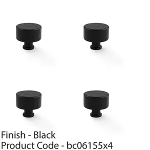 4 PACK - Round Hammered Door Knob - Matt Black 35mm Diameter Cupboard Cabinet Pull Handle