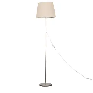 ValueLights Modern Floor Lamp In Brushed Chrome Metal Finish With Beige Shade