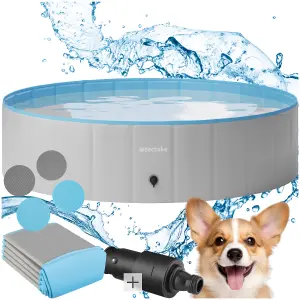 Dog Pool Nele - round, non-slip and foldable, garden hose connection - grey/blue