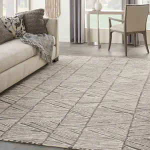 Grey White Handmade Wool ,Abstract Geometric Easy to clean Rug for Bedroom & Living Room-114cm X 175cm