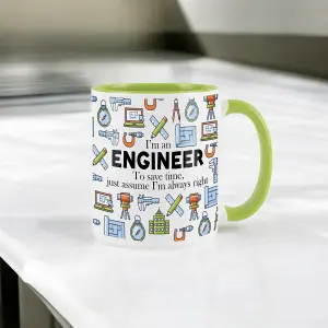 Purely Home Engineer Mug Fun Trades Gift - White and Light Green Coffee/Tea Present Mug Gift