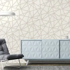 3D Geometric Wallpaper Triangle Metallic Rose Gold Cream Holden Decor Paladium