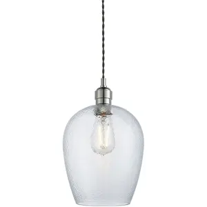 Hanging Ceiling Pendant Light - Bright Nickel Plate & Clear Hammered Glass - 10W LED E27