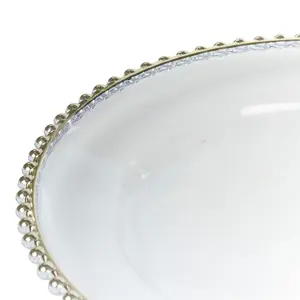 URBNLIVING 32cm Round 12 Pcs Clear Gold Rim Charger Plates Set with Metallic Beaded Coloured Rim