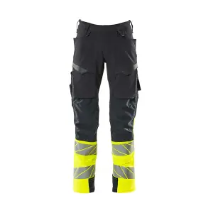 Mascot Accelerate Safe Trousers with Kneepad Pockets - Dark Navy/Hi-Vis Yellow (46.5) (Leg Length - Long)