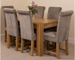 Kuba 125 x 80 cm Chunky Oak Small Dining Table and 6 Chairs Dining Set with Washington Grey Fabric Chairs