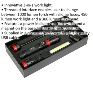 Interchangeable 3-in-1 COB LED Inspection Light - Rechargeable - Work Light