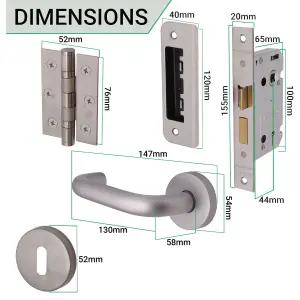 AFIT Satin Aluminium Return To Door Lever on Rose Handle Sash Lock Kit - 76mm Hinges