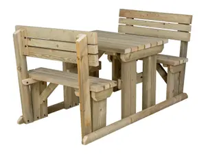 Alders wooden picnic bench and table set, outdoor dining set with backrest (3ft, Natural finish)