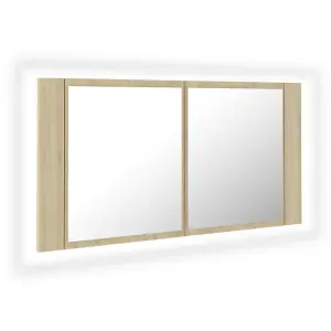 Berkfield LED Bathroom Mirror Cabinet Sonoma Oak 90x12x45 cm