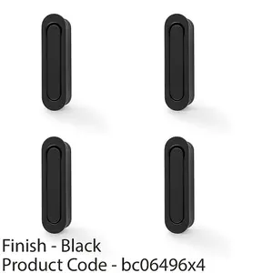 4 PACK Flush Sliding Pocket Door Pull Handle - Matt Black 70mm x 19mm Radius Edge