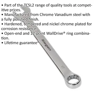 Durable 17mm Hardened Steel Combination Spanner with Polished Chrome Finish