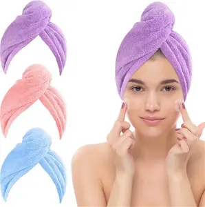 Jsdoin 3 Pack Hair Towel Wrap, Microfibre Wrap Hair Towel With Button Super Quick Absorbent Anti-Frizz Fast Dry Hair Caps Twist Turban For Girls And