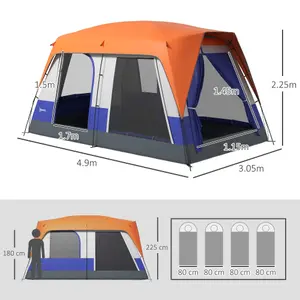 Outsunny Camping Tent with 3000mm Waterproof Rainfly & Screen Panels, Orange