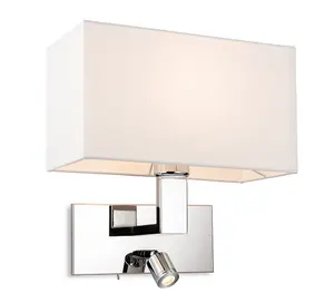 Luminosa Raffles Wall Lamp with Adjustable Switched Reading Light Chrome with Cream Shade