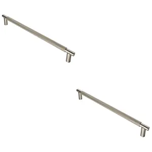 2 PACK - Luxury T Bar Knurled Pull Handle - 450mm Satin Nickel - Kitchen Door Cabinet