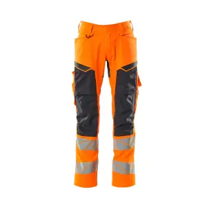 Mascot Accelerate Safe Trousers with Kneepad Pockets - Hi-Vis Orange/Dark Navy   (35.5) (Leg Length - Short)