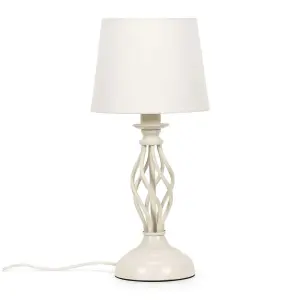 ValueLights Memphis Cream Twist Table Lamp with a Fabric Lampshade Bedroom Bedside Light - Bulb Included