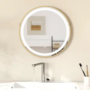 COSTWAY Hanging Bathroom Mirror 60 cm Round Wall Mirror w/ 3 Colors LED Light