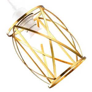 Sleek Vintage Lantern Cage Pendant Light Shade with Brushed Gold Metal Strips