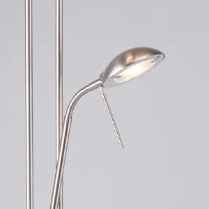 Litecraft Mother & Child Satin Chrome Dimmable Floor Lamp 2 Arm with Bulbs