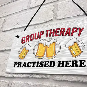 Red Ocean Funny GROUP THERAPY Sign Bar Signs And Plaques Home Decor Man Cave Shed Sign Friendship Gifts