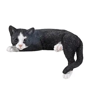 Vivid Arts Real Life Laying Black and White Cat Garden Ornament