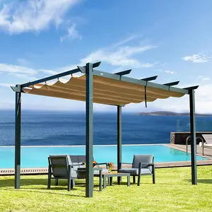 Beige 3 X 3 M Metal Pergola with Retractable Roof