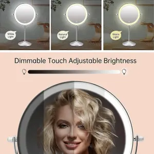 Fascinate Rechargeable 20cm Lighted Makeup Mirror with 3 Colour Lights, 1x/10x Magnification, Touch Dimming, 360 degrees Rotation