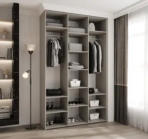 Elegant Cashmere Como I Hinged Door Wardrobe H2460mm W1500mm D500mm, Three Doors, Eleven Shelves, Two Hanging Rails, Gold Handles