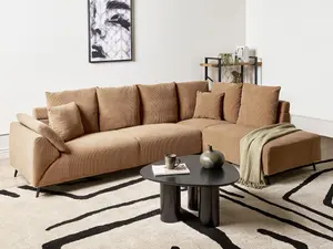 Left Hand Corduroy Corner Sofa Brown LUNNER