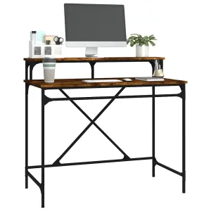 Berkfield Desk Smoked Oak 100x50x90 cm Engineered Wood and Iron