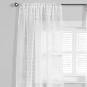 Textured Voile Net Curtains Pair 2 Window Panels Slot Top Set 55", White