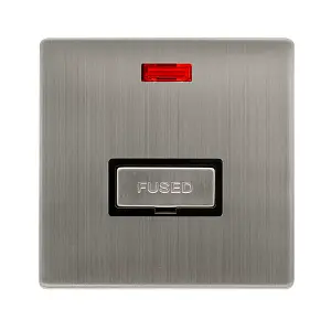 Stainless Steel Screwless Plate 13A Fused Ingot Connection Unit With Neon - Black Trim - SE Home