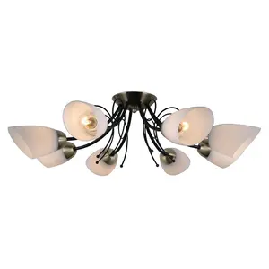 Luminosa Stylized Flush Ceiling Light Black, Antique Bronze 8 Light  with White Shade, E27