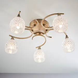 Anson Lighting Georgia 5lt Ceiling Light in  Antique brass plate & clear glass