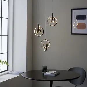 Textured Matt Black Modern 3 Light Ceiling Pendant - Integrated Warm White LEDs