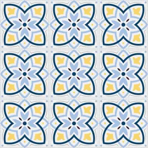 QuoteMyWall Blue & Yellow Abstract Pattern Tile Stickers Peel & Stick Tile Decals For Kitchen & Bathroom (16 Pack)