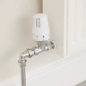 Flomasta Polished Straight Thermostatic Radiator valve & lockshield (Dia)15mm x ½"