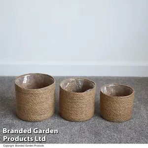 Indoor Planter Basket Natural Seagrass Set of Three 20cm, 18cm & 16cm Diameter Garden Gear