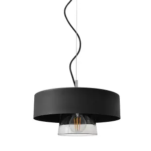 Luminosa Babilon Cylindrical Pendant Ceiling Light Black, Transparent Glass 29cm