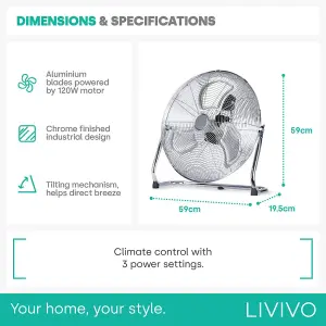 LIVIVO 20" 120W Chrome Floor fan