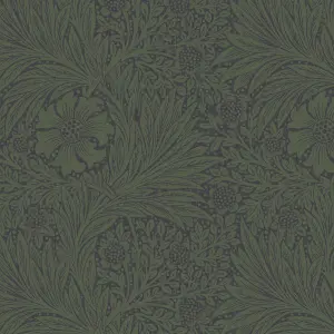 William Morris Gallery Collection Fibrous Green Marigold Metallic effect Smooth Wallpaper