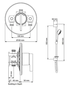 Mira Showers Silver BIV Mixer Shower Built-In Recessed Valve + Riser Rail