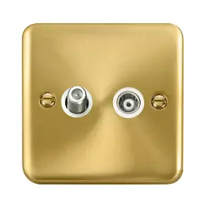 Curved Satin / Brushed Brass Satellite And Isolated Coaxial 1 Gang Socket - White Trim - SE Home