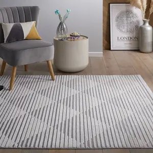 Silver Outdoor Rug, Geometric Striped Stain-Resistant Rug For Patio, 3mm Modern Outdoor Area Rug-160cm X 220cm