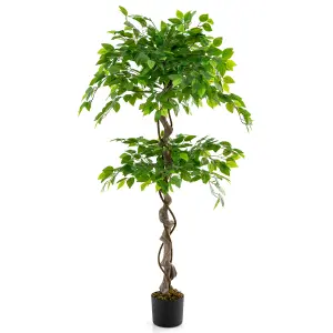 Costway 150 CM Artificial Faux Ficus Tree Fake Greenery Potted Plant with 882 Leaves