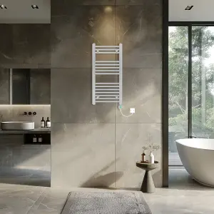 Rinse Bathrooms Prefilled Electric Thermostatic Heated Towel Rail Bathroom Radiator Straight with 400W Timer Chrome 800x400mm